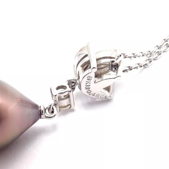 Authentic! Mikimoto 18k White Gold Tahitian Pearl Diamond Pendant Necklace - Picture 4 of 9